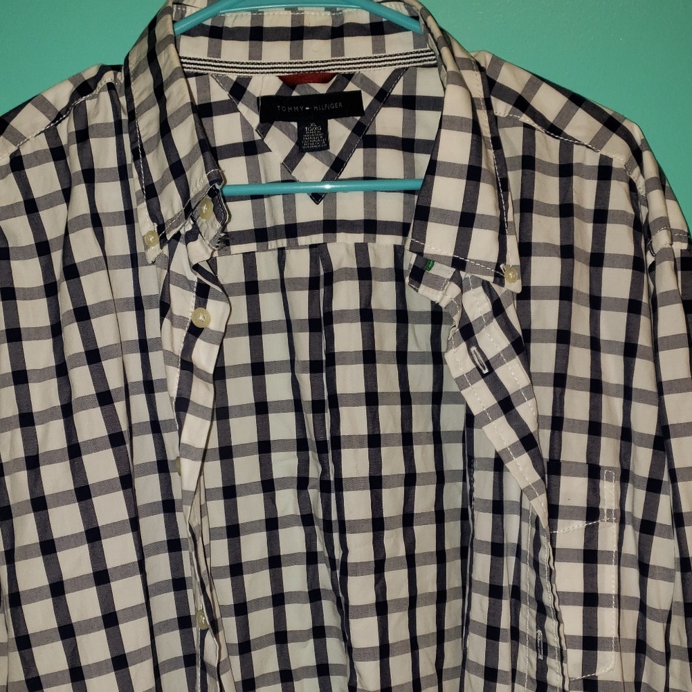 Tommy Hilfiger button up plaid blue and grey XL - Picture 6 of 7